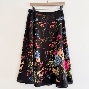 Willi Smith Floral Midi A-line Skirt 100% Cotton Sequin Lined Side Zip Womens 10